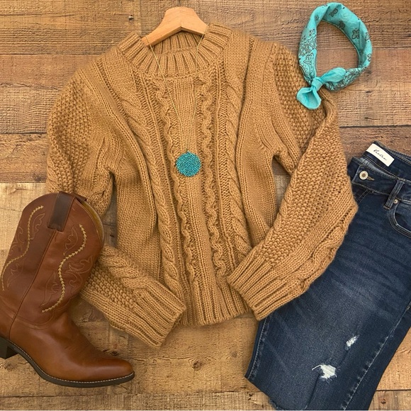 Elie Tahari Sweaters - Camel Cable Knit Sweater by Elie Tahari